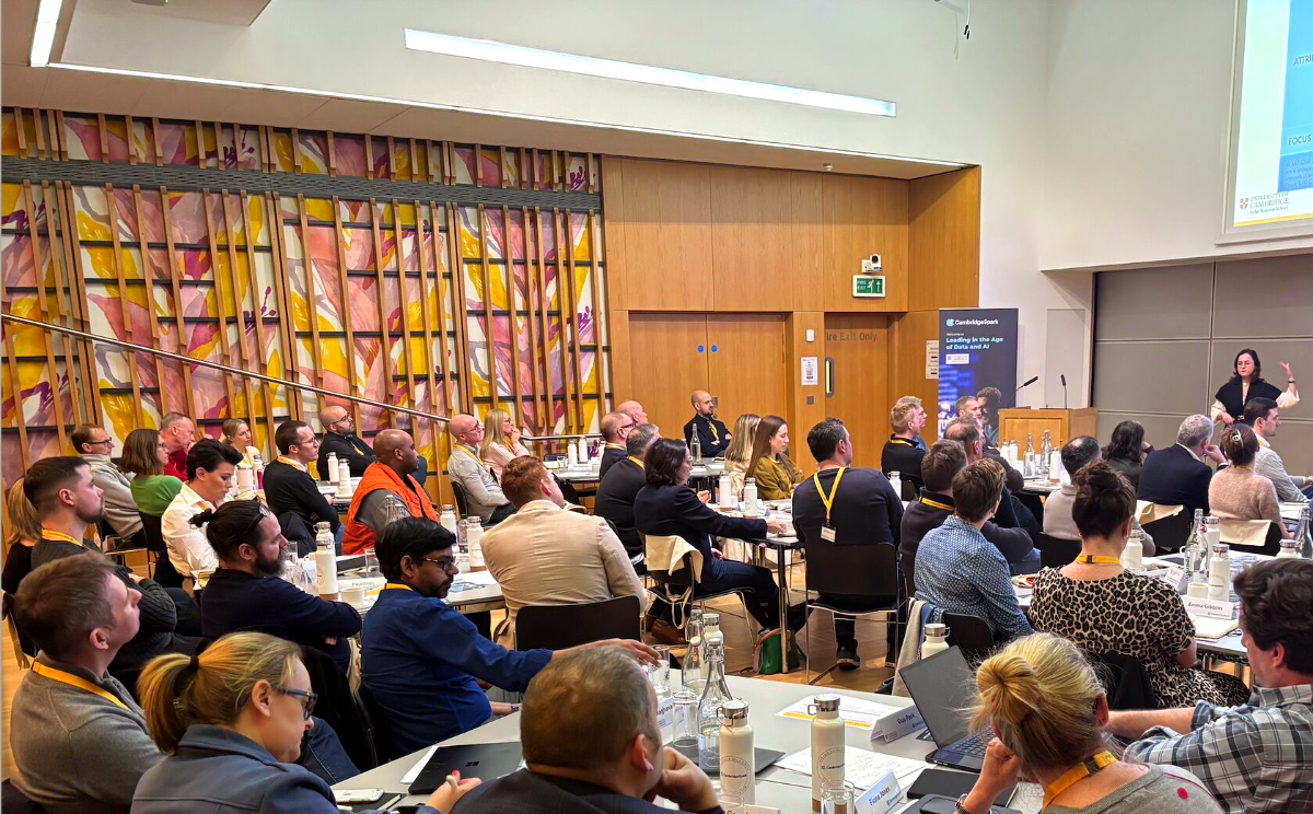 Dr. Corina Taban leading an executive session on AI adoption at Cambridge Judge Business School